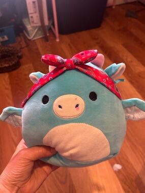 Squishmallows Blue Bat-Piglet with Pink Bandana